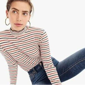 JCREW Medium Striped Ribbed Mock Neck Cotton Top